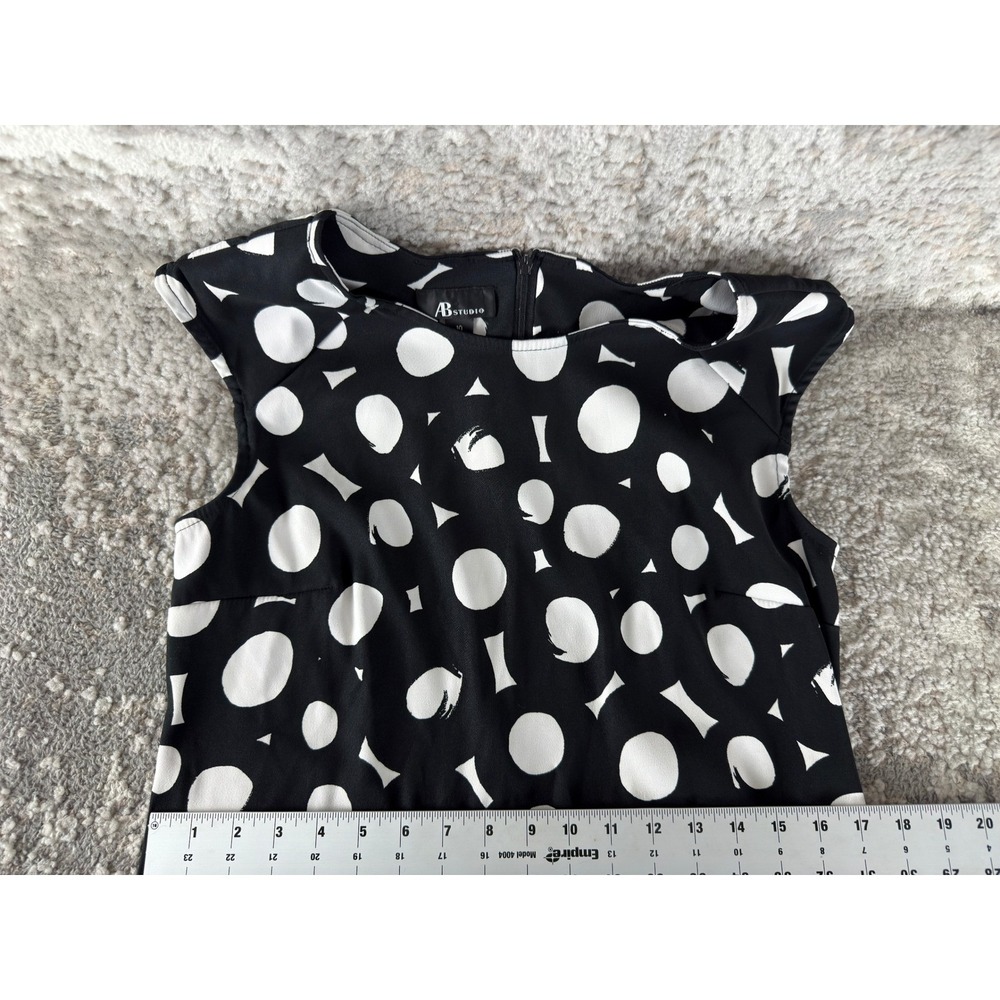 AB Studio Size 10 Polka Dot Abstract Shift Dress Black White Sleeveless Women - Picture 5 of 9